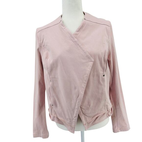 Lysse Blazer Jacket WMNS M Pink Open Front Stretch Twill Long Sleeve Hand Pocket - Picture 2 of 11